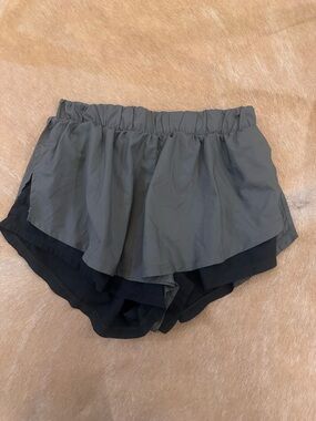 Free People Layered Athletic Shorts in Gray and Black Medium